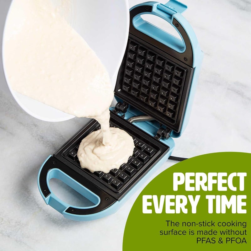 Tasty Mini Nonstick Waffle Maker, Perfect for Individual Waffles, Hash Browns, Brownies and more, Quick Results, Easy Clean Up, 600W, Blue - Image 4